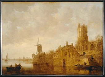 Rivierlandschap met vervallen molen en chi¢teau ...