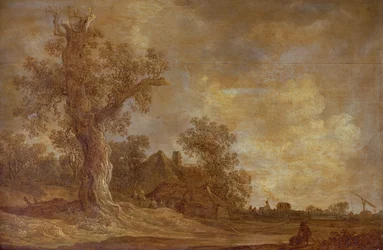 Bosrijk landschap met figuren en eik