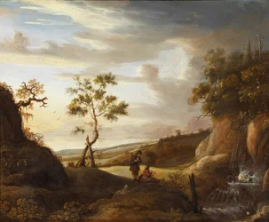 Landschap met een kunstenaar die een waterval schildert, 1640s