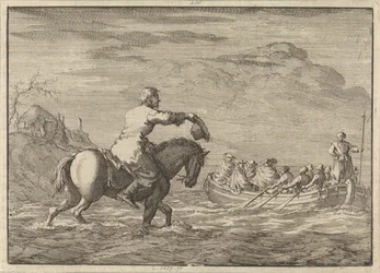 Aankomst van Willem III bij de Oranjepolder in een roeischuit, 1691