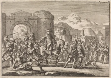 Franse gezant bij de sultan komt te paard Jeruzalem binnen, 1674