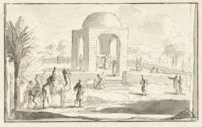 Gezicht op een moskee of tempel in de woestijn