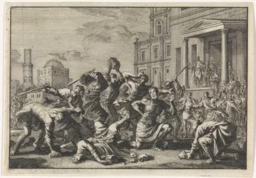 Herodes laat zijn barbier Tryfon, Tyro en diens zoon op verdenking van verraad stenigen