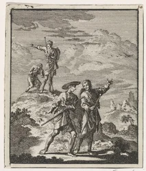 Pelgrims in een berglandschap