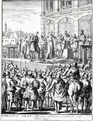 De terechtstelling van Lady Jane Grey, gepubliceerd tussen 1664-1712 (ets)
