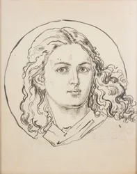 Kartontekening voor de polychromie van de Mariakerk - Engelkop