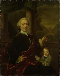 Familieportret van Jan van de Poll, bankier en burgemeester van Amsterdam met zijn jonge zoon Harman