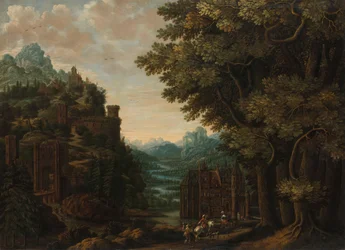 Bergachtig landschap met riviervallei en kastelen