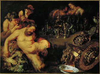 Dronken Silenus (olieverf op doek)