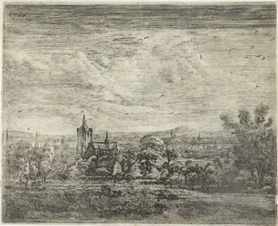 Dorpsgezicht met een kerk