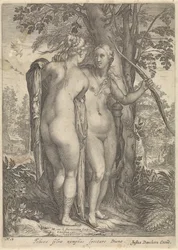 Diana en een nimf voor een boom