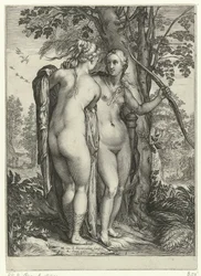 Diana en een nimf voor een boom