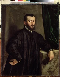 Portret van Andre Vesale (Andreas Vesalius) (1514-1564), anatoom en arts van Karel V, schilderij (naar Tiziano Vecellio genaamd Le Titien (1485-1576) door Jan Stephen van Calcar (1499-ca. 1546)