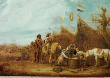 Halte de cavaliers (oil on wood)