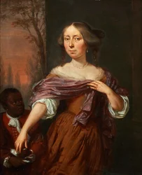 Portret van Jacomina le Pla (1647-1681), met een bediende