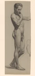 Staand mannelijk naakt, naar rechts