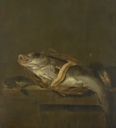 Stilleven met een schelvis en poon