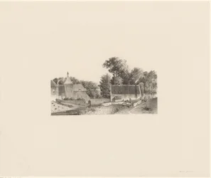 Gezicht op een kasteel en het bleken van de was