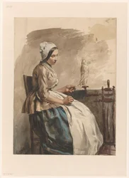 Spinnende jonge vrouw