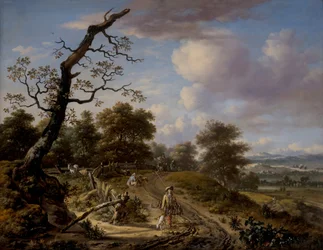 Heuvelachtig landschap met een valkenjacht