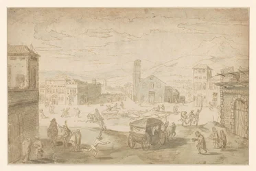 De maand Februari: vastenavondscène op een Italiaans plein