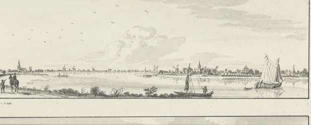 Gezicht over de Lek op de dorpen Lopik, Jaarsveld, Tienhoven, Ameide en het Huis Herlaer
