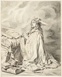 Koning David knielend in gebed