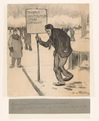 Straatverkoper met bord Prachtige winterjassen sterk goedkoop