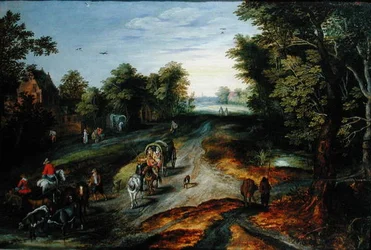 Landschap met een Dorpsweg