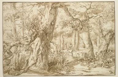 Bosinterieur met tekenaar, c.1664