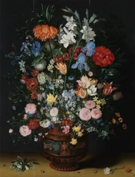 Bloemen in een vaas (olieverf op paneel)