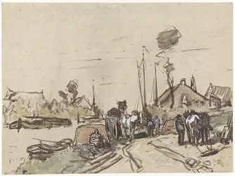 Het lossen van karren bij een vaart