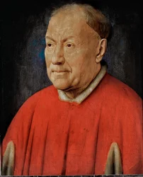 Kardinaal Niccolo Albergati, pauselijk gezant in de Spaanse Nederlanden ... (olieverf op eikenhout)