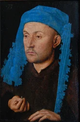 Portret van een man met een blauwe kaproen Man met ring