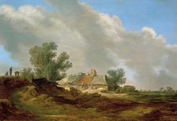 Duinlandschap met huisje en figuren