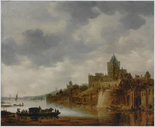 Dutch: Rivierlandschap met gezicht op het Valkhof te Nijmegen River Landscape with View of Valkhof, Nijmegen