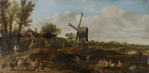Rivierlandschap met windmolen en boten