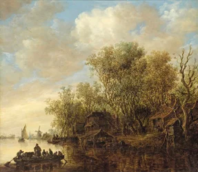 Rivierlandschap met een veerboot