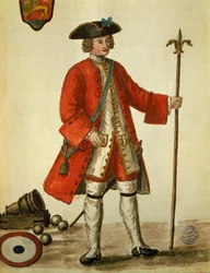 Een artillerist van de Venetiaanse marine in uniform, uit De kostuums van Venetianen door Giovanni di Grevembroch