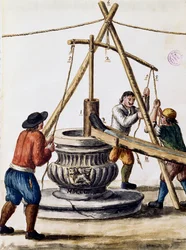 Put graven, illustratie uit Geïllustreerd boek van Venetiaanse kostuums, door Jan Grevenbroeck, aquarel, Italië