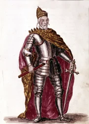 Doge Sebastiano Venier (1577 - 1578). Aquarel en inkt uit het manuscript “Customs of the Venitians” door Jan van Grevenbroeck (of Giovanni Grevembroch) (1731-1807)