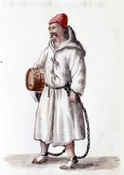 Galerij uit de 17e-18e eeuw. Aquarel en inkt uit het manuscript 