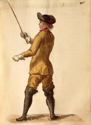 Heer in rijtenue, uit Gli Abiti de Veneziani, geïllustreerd kostuumboek, aquarel