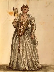 Dame in avondjurk, uit Gli Abiti de Veneziani, geïllustreerd kostuumboek, aquarel