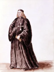 Ridder van Malta. Aquarel en inkt uit het manuscript 