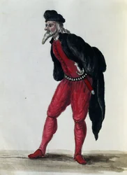 Pantaloon, Koopman van Venetië, illustratie uit Kostuums van Venetianen uit bijna elke eeuw, zorgvuldig verzameld en geschilderd in de 18e eeuw, Giovanni di Grevembroch (1731-1807)