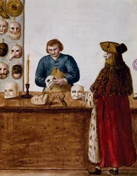 De maskerswinkel, illustratie uit Geïllustreerd boek van Venetiaanse kostuums