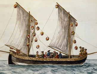 Venetiaanse boot versierd voor Feest van de Verlosser, door Jan Grevenbroeck, aquarel, Italië