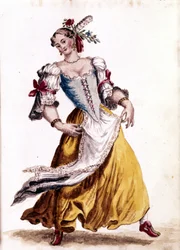 Venetiaanse dans. Aquarel en inkt uit het manuscript 