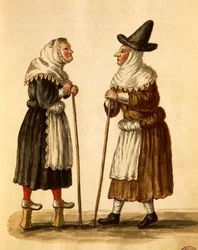 Venetiaanse maskers in gebruik in de 16e eeuw, aquarel door Giovanni Grevembroch, Italië